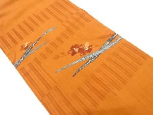 手織り紬　パッチワーク　草花模様　名古屋帯